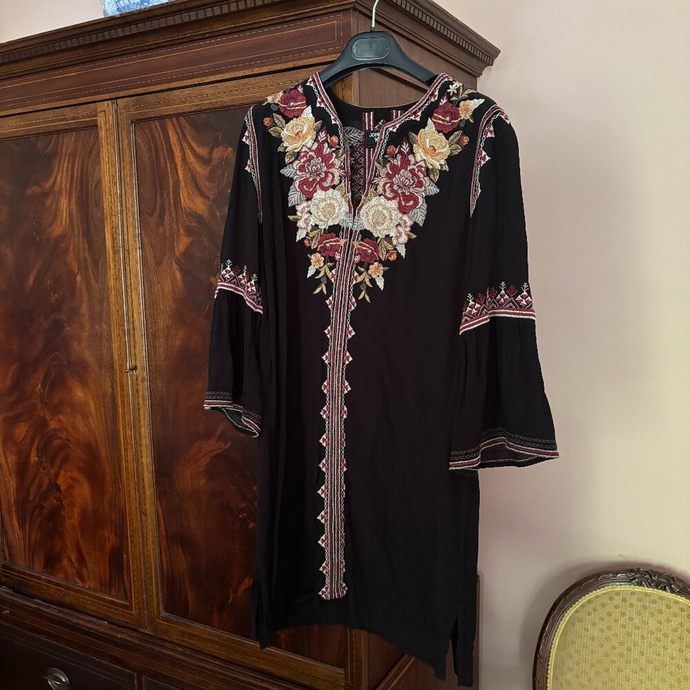 Johnny Was Workshop Silk Tunic Dress with Flared Sleeves Size M